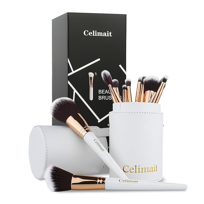 Makeup Brushes Set Professional & Beginner Friendly with Uniquely Designed Case, Soft Synthetic Bristles for Foundation Contour Blush Concealer Highlight Blending Eyeshadow, 12Pcs(Dark White)