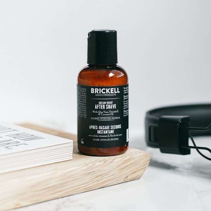 Brickell Men's Instant Relief Aftershave for Men, Soothing After Shave Balm to Prevent Razor Burn, With Aloe, Vitamin E, and Hyaluronic Acid, 2 Ounce, Scented