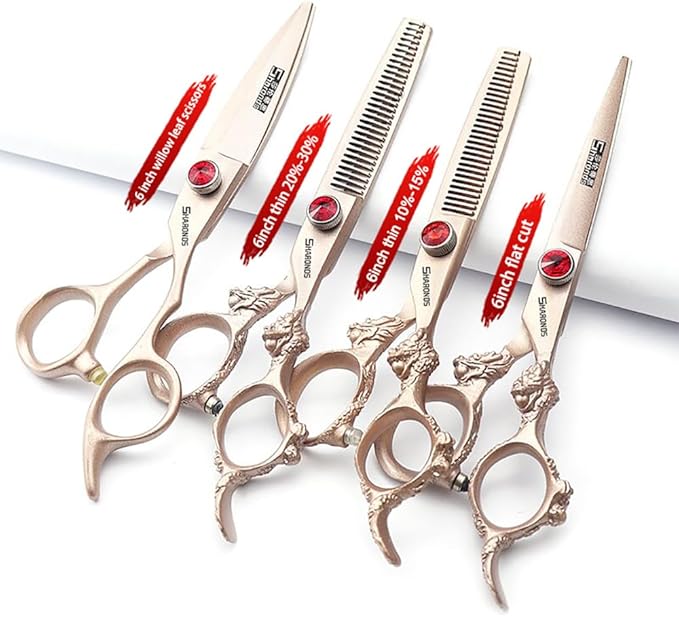AXEMOORE Hair Scissors 6/7/8/9-inch 440C High Hardness For Hairdressers Haircuts Cuttinging Scissors Professional Haircut (6 inch-4pc)
