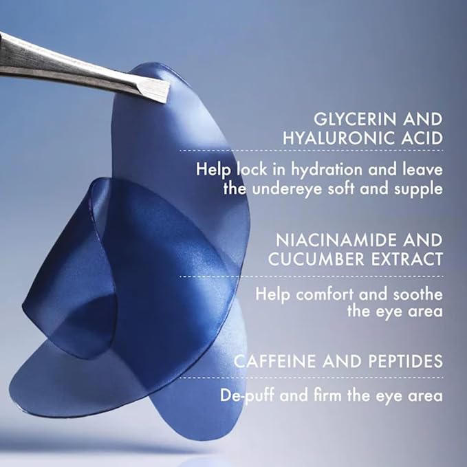 Summer Fridays Jet Lag Hydrating Eye Patches - De-puffing Hydrogel Under Eye Masks with Hyaluronic Acid, Caffeine + Peptides - Soothing + Refreshing At-Home + Travel Skin Care (6 Pairs)