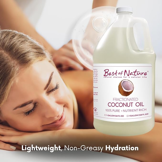 Best of Nature 100% Pure Fractionated Coconut Oil - Natural Massage Oil, Unscented Moisturizer for Men and Women, for Skincare and Hair Care, Carrier for Essential Oils, Half Gallon (64 fl oz)