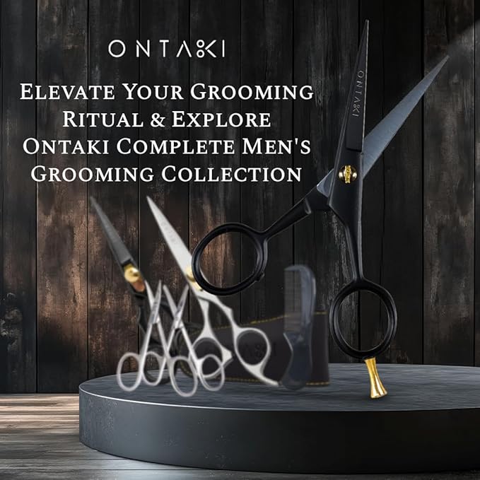 Ontaki Beard and Mustache Trimming Scissors & Combs for Men - 5" Black