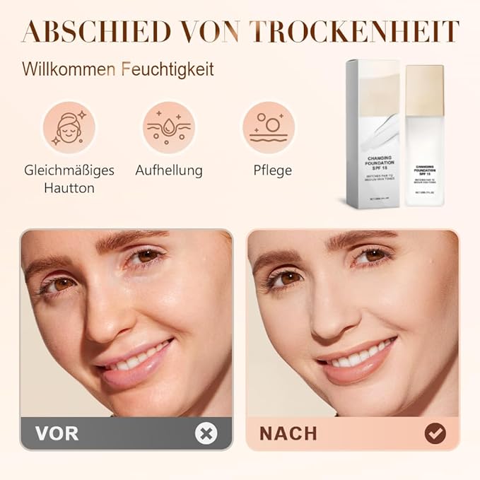 Color Changing Foundation for Mature Skin, Hydrating and Lightweight Liquid Foundations, Tone Suitable for All Skin Types (2pcs)