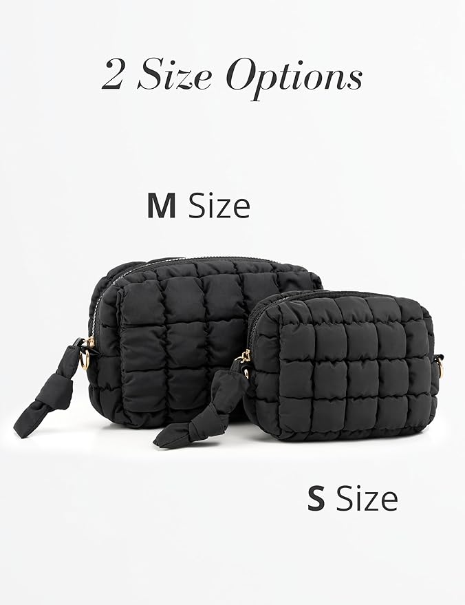 Yarnic Quilted Makeup Bag Cosmetic Bag, Travel Toiletry Bag for Women, Cute Makeup Bag Organizer Hot Pink Puffer Makeup Pouch (M, Hot Pink)