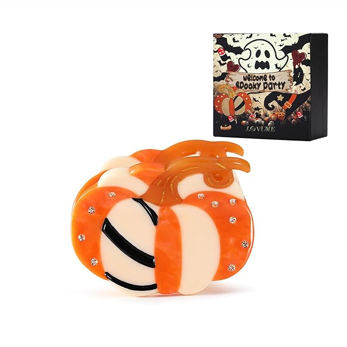 Small Halloween Hair Clips for Women Rhinestone Pumpkin Acetate Claw Clip