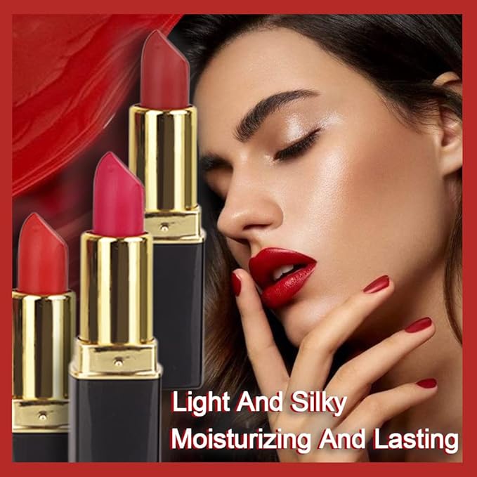 evpct 3Pcs Dark Bright Ruby Berry Red Matte Lipstick Set for Older Women