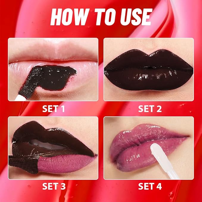 JUAAZIN Dark Raspberry Lip Stain Peel Off Lip Gloss oil Dual-Ended Combo, Lips Liner Stain Peel Off Tattoo, Long Lasting & Waterproof, Transfer-Proof Lip Tint Stain with Lip oil for All Skin Type 05#