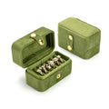 TAIMY Travel Jewelry Case, Portable Pocket Size Small Plush Velvet Ring Box for Women, Mini Ring Holder and Organizer with 7 slots for purse(Avocado Green)