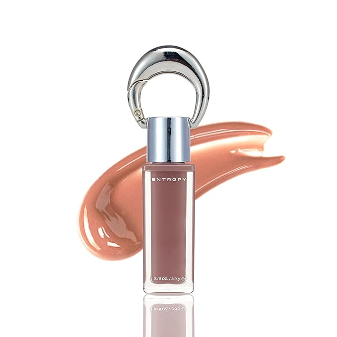 ENTROPY Makeup Glossy Lip Tint – Juicy Glow Line/Non-Sticky Hydrating Lip Gloss Tint, High Shine Finish, Buildable Sheer Color, Lip & Cheek Makeup - Water Wood Charm (Warm Nude Beige)