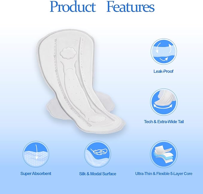 MODAL Silk-Ultra Thin Pads for Women, Real Mulberry Silk, Large, 12 ct