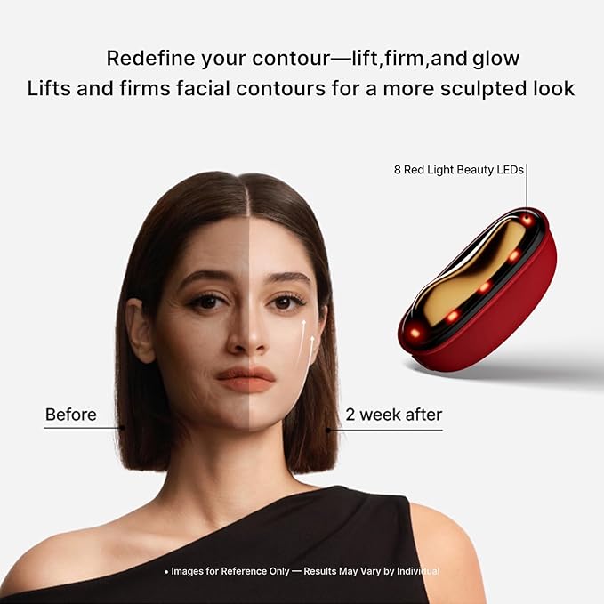ZDEER GS5 Electric Heated Gua Sha Tool, Red Light Face Massager, Red
