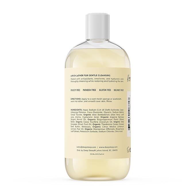Deep Steep Lemon Cream Body Wash, Hydrating Shower Gel with Hyaluronic Acid & Shea Butter for Sensitive Skin, Bodywash for Women & Men, 17 Fl Oz, 1-Pack