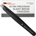 Beauty Power Tweezers for Women Facial Hair: Ultra Precision Tweezers for Women & Men, Sharp Slant Tweezer for Eyebrows, Ingrown Hair Removal. Professional Plucker, German Stainless Steel (Black)