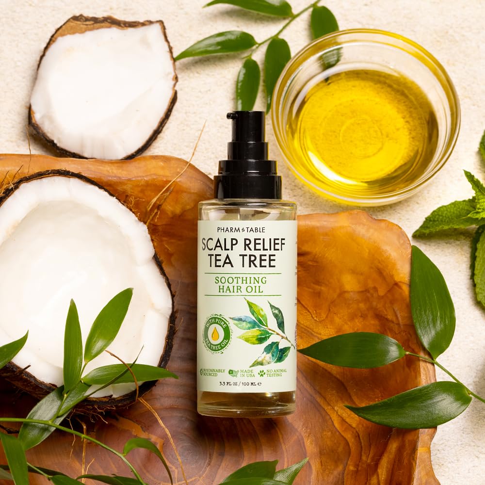 PHARM TO TABLE Tea Tree Hair Oil for Itchy Scalp - Infused With Tea Tree Oil, Mint, Vitamin E, and Jojoba Oil, 100ml