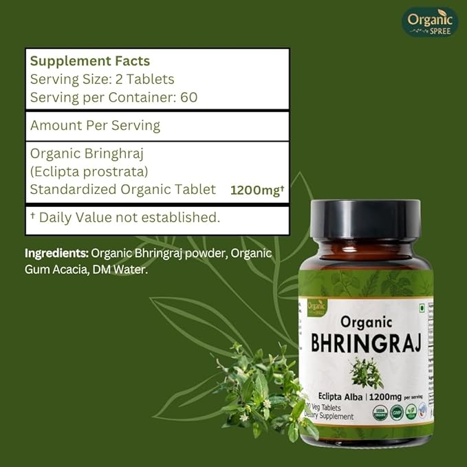 ORGANIC SPREE Bhringraj 120 Tablets - USDA Organic Bhringraj (Eclipta alba) Supplement, Supports Hair Nourishment* - Pack of 3