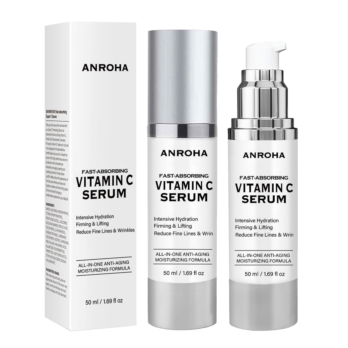 Anroha Super Vitamin C Face Serum for Women Over 70 & Mature Skin, Fragrance-Free Hydrating Facial Serum with Niacinamide & Hyaluronic Acid, Fine Lines & Uneven Tone, 1.69 Fl Oz (50 mL)