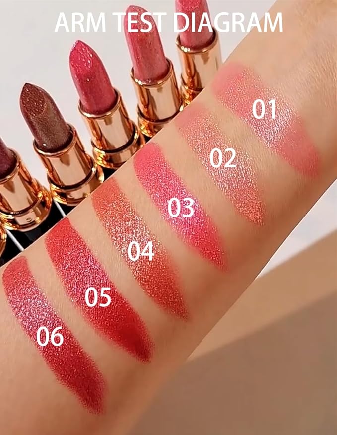 Metallic Pink Glitter Lipstick for Women,Diamond Nude Shimmer Lip Gloss,02