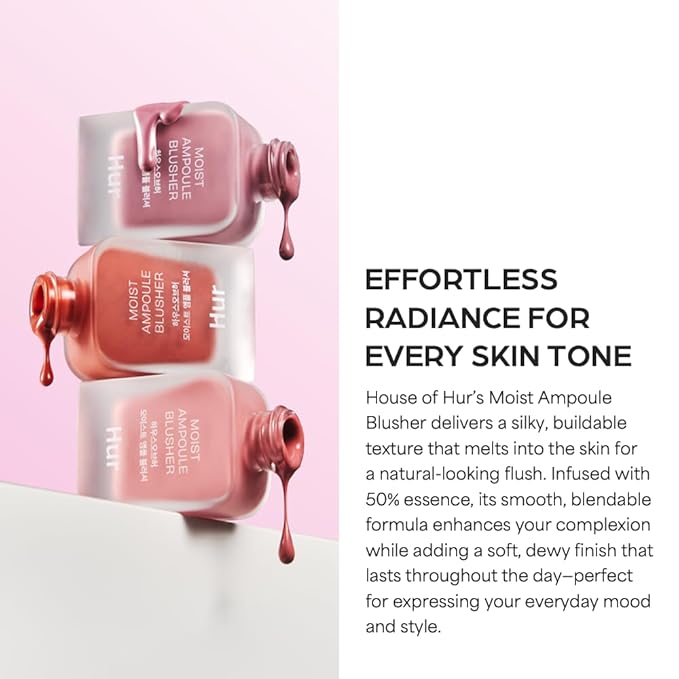 House of Hur Moist Ampoule Blusher with 50% Moisture Essence | Hydrating & Long-Lasting Blush | 0.68fl.oz (9 Shades) (Rose Brown)