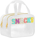 BuyCard Chenille Letter Clear Makeup Bags for Travel, Preppy Patch Nylon Cosmetic Pouch with Handles and Zipper, Waterproof Large Clear Toiletry Purse Storage for Women, White