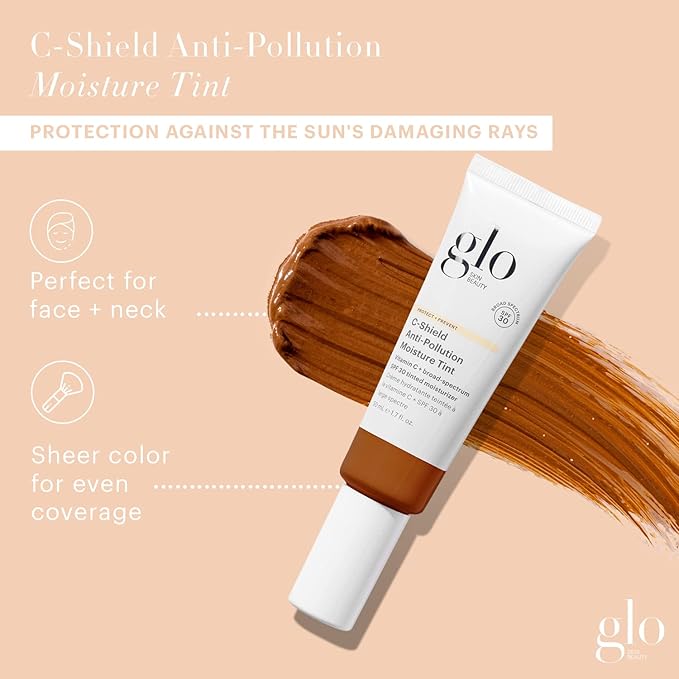 Glo Skin Beauty C-Shield Anti-Pollution Moisture Tint SPF 30, 10W-Dark – Tinted Moisturizer with SPF, Lightweight Tinted Sunscreen for Face, Vitamin C & Squalane, Dewy Sheer Coverage, All Skin Types