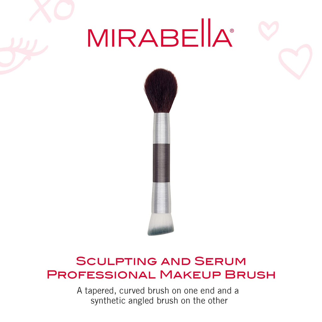 Mirabella Perfecting & Sculpting Duo Foundation Brush, Professional Makeup Brush Collection, Cruelty-Free Synthetic Bristle Brush, Hand-Sculpted Brushed Aluminum Handle Blending Brush for Makeup