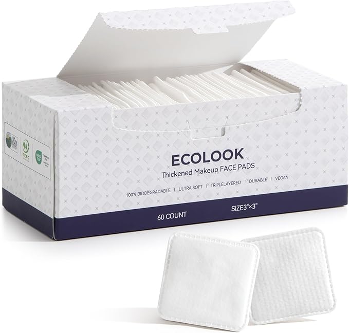 ECOLOOK Cotton Pads for Face，Triple-Layer Textured Exfoliating & Ultra-Soft Reinforced Edges,Lint-Free & No Tear， Triple-Laye Facial pad，Gentle for All Skin Types | Pair with Toner