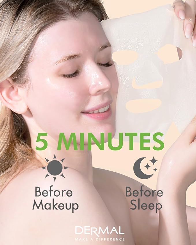 DERMAL Cucumber Collagen Cooling Sheet Mask, Soothing Hydration, 10 Pack