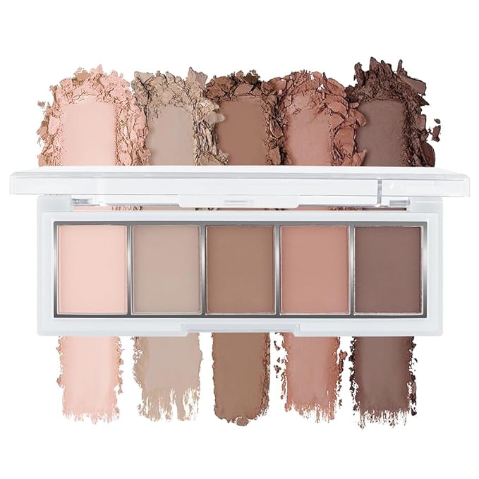 JUAAZIN 5 Colors Matte Eyeshadow Makeup Palette, 5 Natural Nude Brown Light Brown Cool-Toned Eyeshadow, Looks for Brown Eyes Women Finish Long Wearing Waterproof Professional Eye Makeup 02#