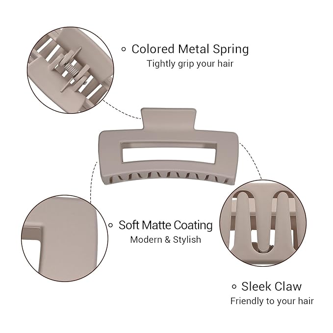 Shinowa 3 Pack Hair Claw Clips, Square Claw Hair Clips for Women Girls