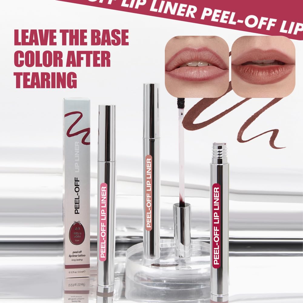 JUAAZIN Matte Liquid Lip Stain Peel Off Lip liner Tattoo, Brown Matte Peel Off Lip Stain, Long Lasting Waterproof Lipstick Lip Gloss Stain, Transfer-proof for All Skin Types, 0.12 fl oz 02#