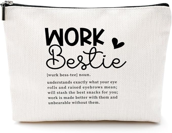 CQM Work Besties Gifts for Women Funny Makeup Bag Friendship Gifts Farewell Goodbye Gifts Cosmetic Bag Coworker Leaving Gifts for Women Employee Manager Travel Toiletry Bag Christmas Birthday Gifts