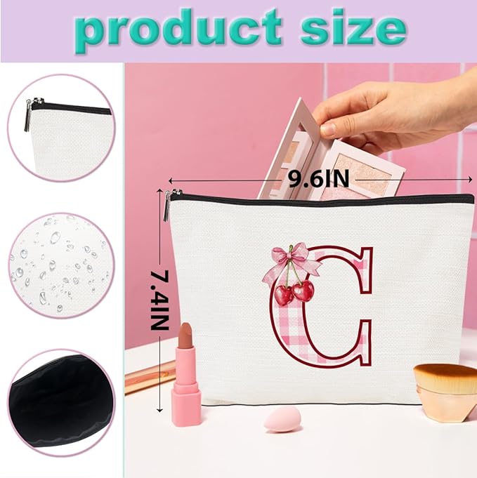 CQM Cherry Bag Initial C Makeup Bag Cherry Gifts for Women Cosmetic Bags