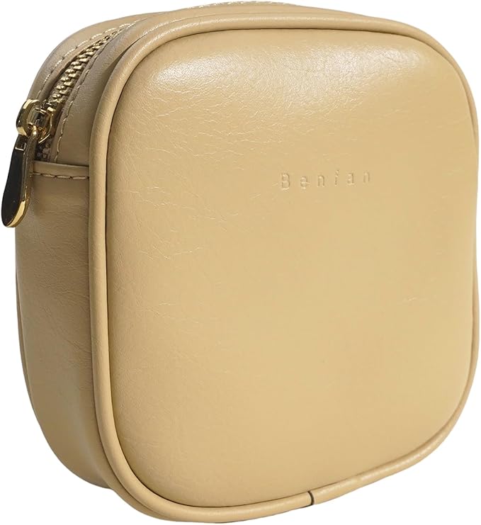 Benfan Leather Cosmetic Bag for Women Small Zipper Makeup Bag for Purse Waterproof Travel Makeup Organizer Charger Storage Pouch Color Yellow