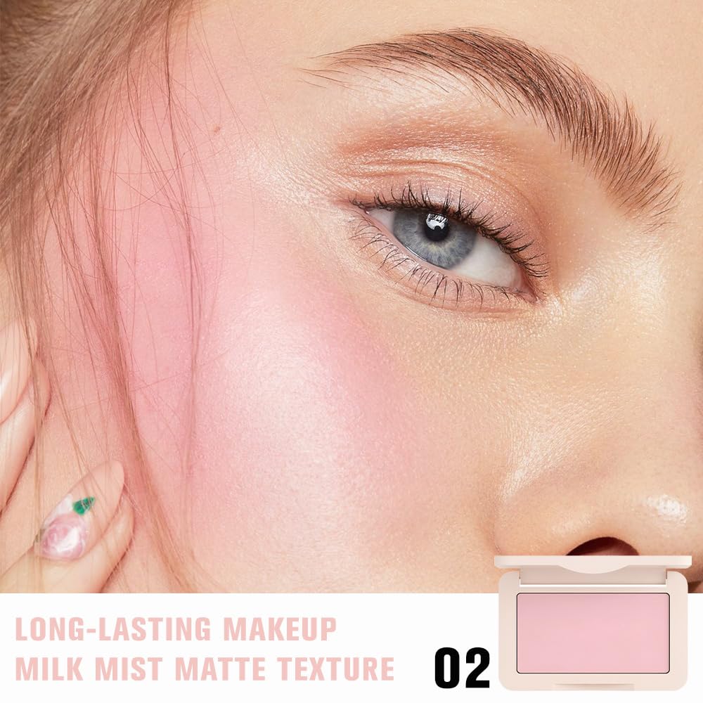 HHLTOH Nude Pink Matte for Face Cheeks Blush, Natural Cream Blushes Makeup Palette, Light Monochrome Blush Creamy Powder Palette Makeup for Older Women, Blushes Eyeshadow Foundation for Every Day 02