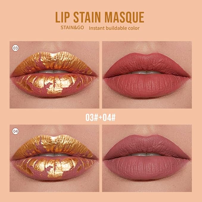 Hxssll Lip Stain Peel Off Masque - Peel Off Lip Stain Tattoo, Peel-Off Lip Tint，Long Lasting Waterproof Transfer-proof Lip Mask Lips Stain Peel Off Lip Gloss,Stay Lip Makeup 03+04