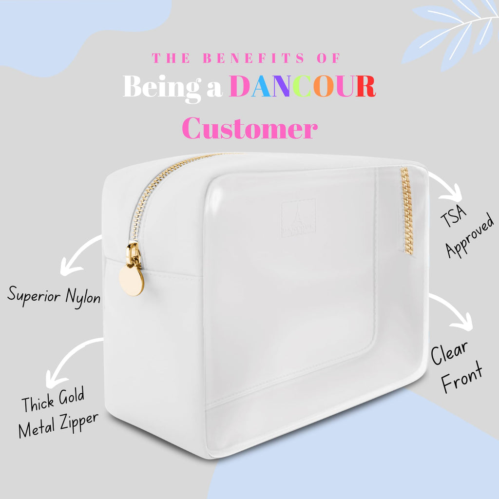 DANCOUR Clear Large Makeup Bag Travel Cosmetic Pouch TSA-Approved Transparent Toiletry Organizer Storage Case (White)