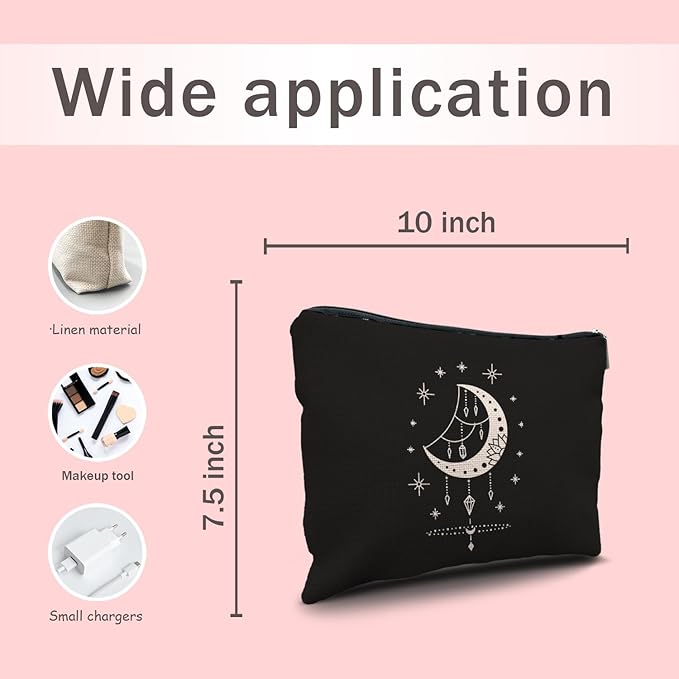 Nogrit Tarot Makeup Bag,Witchy Gifts,Witchy Gifts For Women,Boho Makeup Bag,Boho Crescent Moon Celestial Small Cosmetic Makeup Bag for Purse