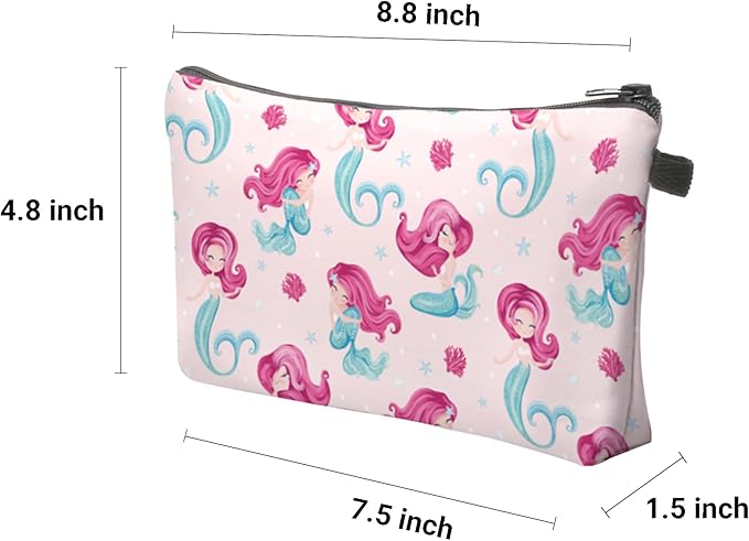 Aiphamy Cute Travel Makeup Bag Cosmetic Bag Small Pouch Gift for Women (Pink Mermaid)