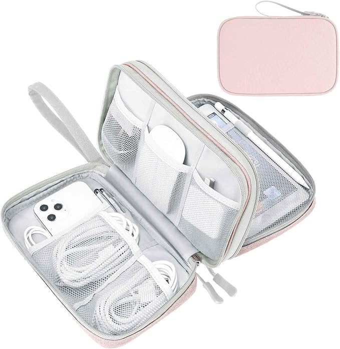 FYY Electronic Organizer, Travel Tech Pouch Bag, Large, Light Pink