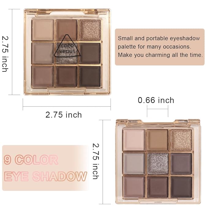 CAKAILA 9 Colors Nude Eyeshadow Palette Makeup,Taupe Bronze Brown Matte Cream Eye Shadow,Natural Neutral Eyeshadow Palette Nude