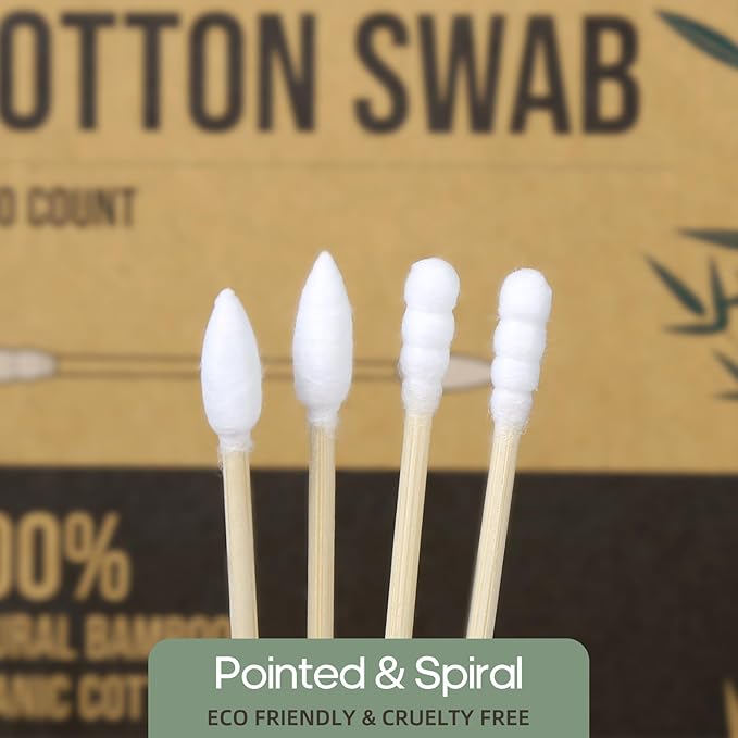 Isshah Natural Bamboo Cotton Swabs - Pointed & Spiral Tips - 1000 Count