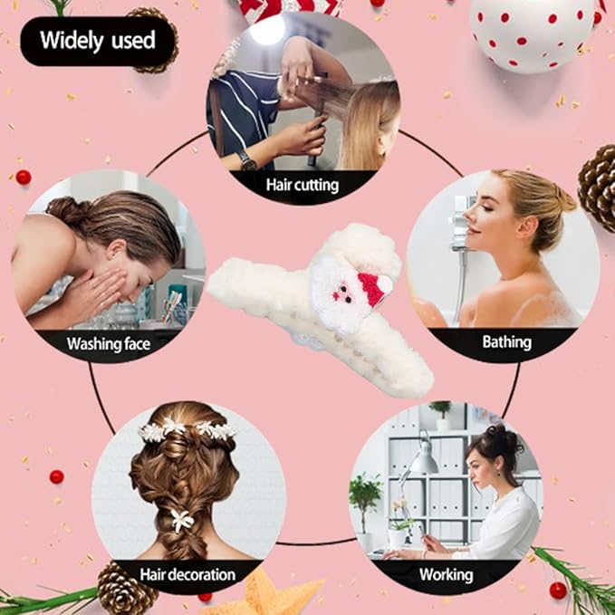 BMKKOT Christmas Hair Clips White Plush Acrylic Hair Claw Clips Cute Santa Claus Design Hairpins Xmas Hair Accessories Nonslip Large Clamp Clips for Medium Thin Hair Decoration 1Pcs