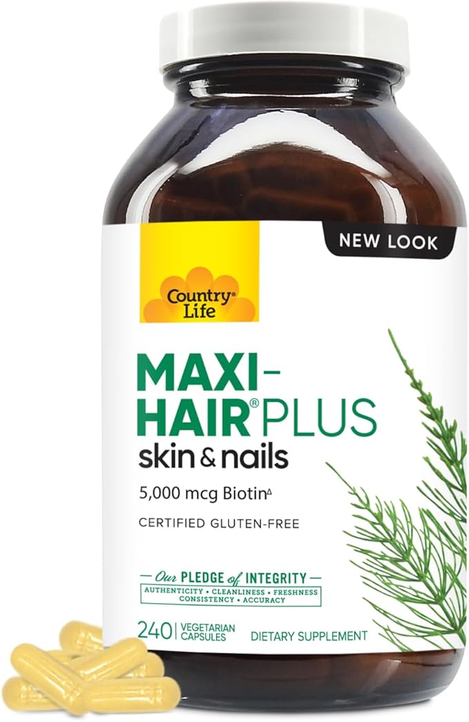 Country Life Maxi-Hair Plus 5000 mcg Biotin, 240 Vegetarian Capsules