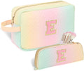 Sernaxi Personalized Initial Makeup Bag Waterproof Leather Cosmetic Bag Travel Toiletry Bag, Valentine’s Day Gift Makeup Organizer Case & Makeup Pouch for Women Teen Girls Mom Girlfriend Wife