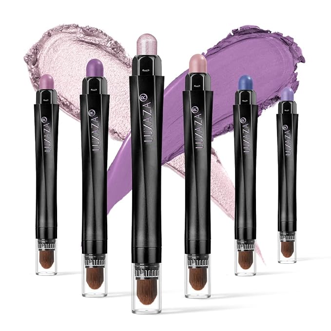 LUXAZA 6PCS Cream Eyeshadow Stick Makeup Sets, Metallic And Matte Shimmer Eye Shadow, Eye Brightener Stick Pencil Crayon Make up Set - Purple Pink