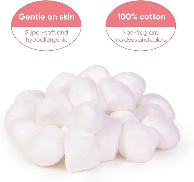Icotle 100% Pure Cotton Balls, Large Size, Soft and Absorbent for Make-Up, Nail Polish Removal, Pet Care, Applying Lotion or Powder and First-Aid for Everyday Household Use, 100 Count