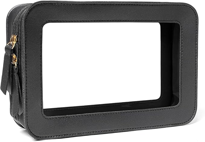 FFpaw Clear Makeup Bag, Black Travel Makeup Pouch Toiletry Bag for Women Waterproof Small Cosmetic Bag Case Small Make Up Bag with Zipper Car Organizer Car Essentials for Women Men