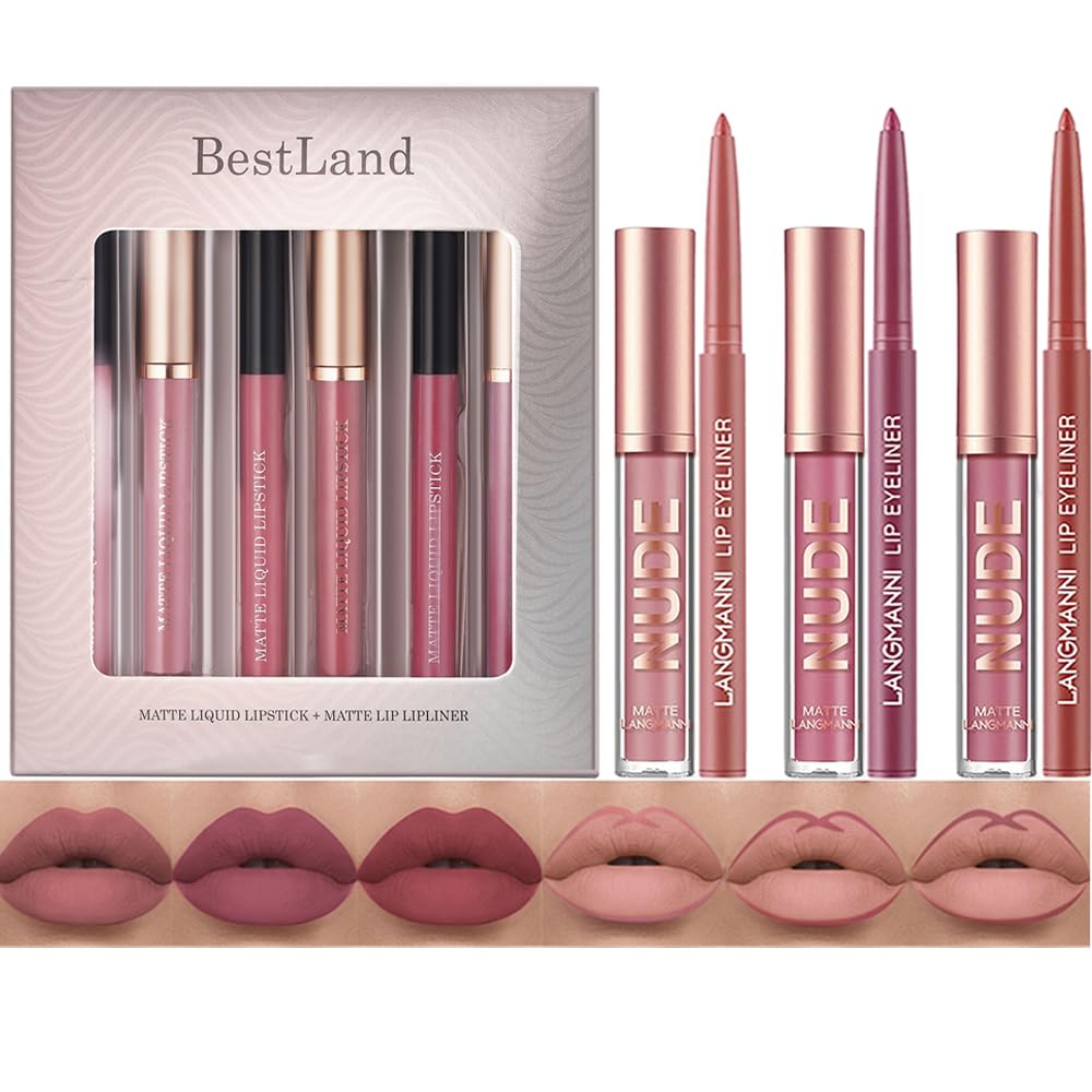 12Pcs Matte Liquid Lipstick and Lip Liner Set, Lip Makeup Combo (Set B)