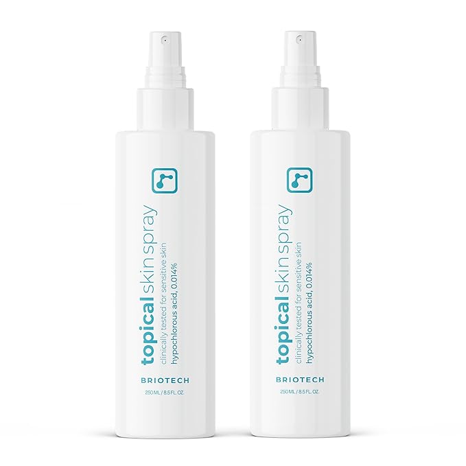 BRIOTECH Topical Skin Spray, Hypochlorous Acid Spray for Sensitive Skin, HOCl Facial Mist, Full Body Support Against Irritation, Calm Redness, Soothe Foot & Scalp, 8.5 oz (2 Pack)