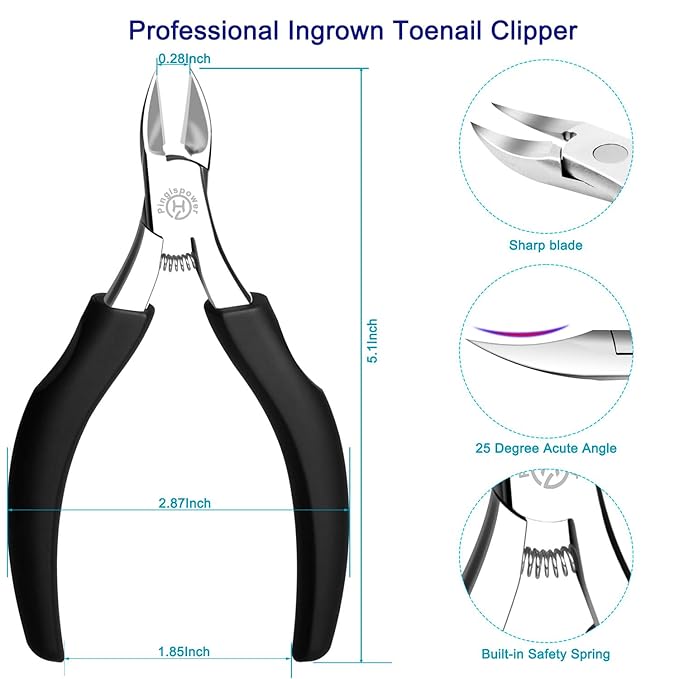 Pingispower Ingrown Toenail Clippers Set, 6PCS Professional Toe Nail Clippers with Nail File & Toenail Lifter for Seniors & Thick Toenails, Long Handle Pedicure Tools Kit for Men Gifts